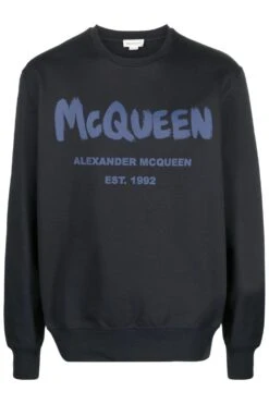 ALEXANDER MCQUEEN Graffiti-logo Cotton-jersey Sweatshirt Navy