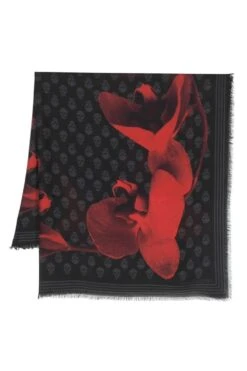 ALEXANDER MCQUEEN Orchid Print Scarf Black