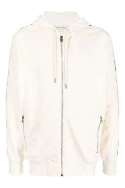 ALEXANDER MCQUEEN Tape Detail Hooded Top Stone