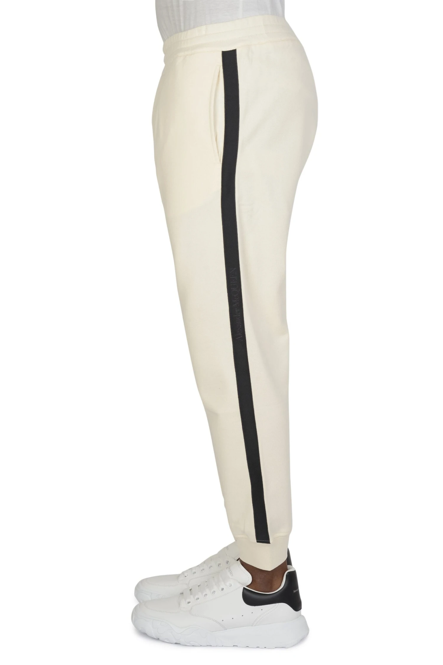 ALEXANDER MCQUEEN Tape Detail Joggers Cream - Image 3