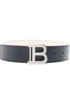 BALMAIN B-Belt 3.5 CM Calfskin Belt Black