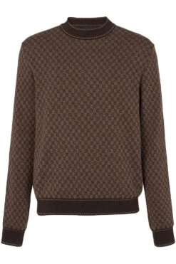 BALMAIN Mini Monogram Wool Sweater Brown