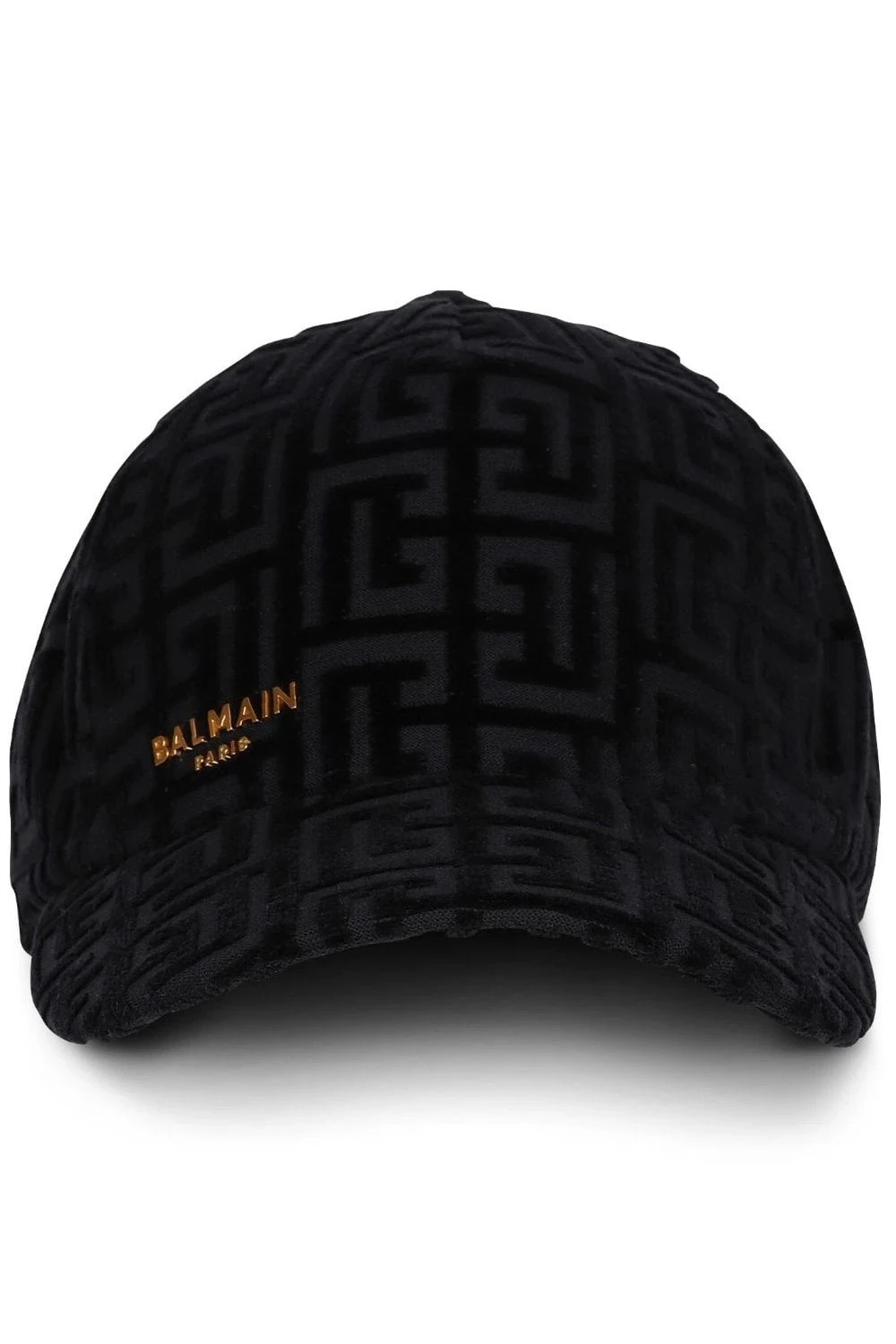 BALMAIN Monogram Velvet & Logo Cap Black
