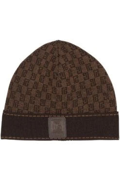 BALMAIN Monogram Wool Beanie Brown
