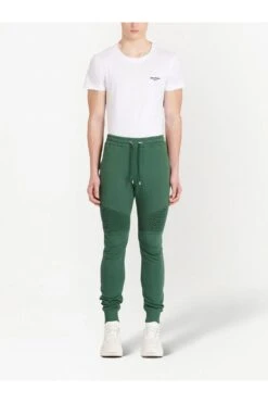 BALMAIN Ribbed Printed Joggers Green