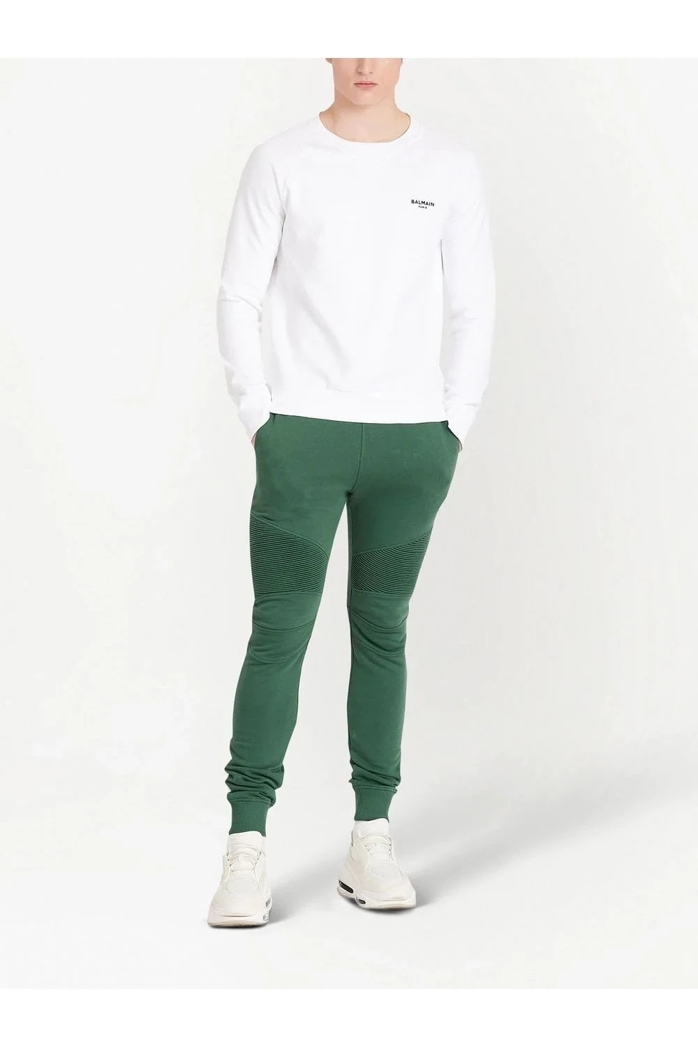 BALMAIN Ribbed Printed Joggers Green - Image 3