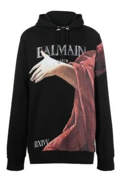 BALMAIN Statue Printed Hoodie Black