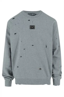DOLCE & GABBANA Distressed Plaque Sweatshirt Grey