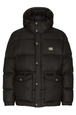 DOLCE & GABBANA Logo-Plaque Padded Hooded Jacket Black