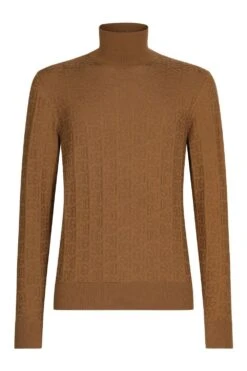 DOLCE & GABBANA Woven Roll Neck Sweater Camel Brown