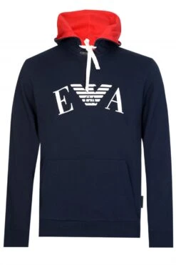 ARMANI Emporio Armani Chest Logo Hooded Sweatshirt Navy