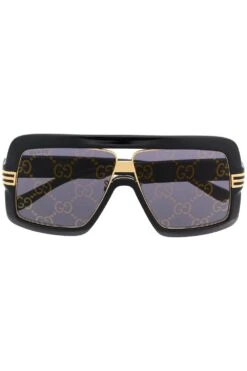 GUCCI EYEWEAR Square Frame Sunglasses Black/Gold