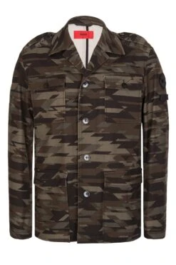 HUGOHugo By Hugo Boss Atalo-T Regular Fit Geometric Camouflage Jacket Khaki