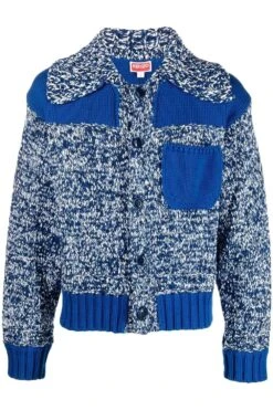 KENZO Fisherman Mouline Cardigan Blue