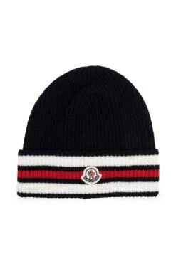 MONCLER ENFANT Kids Stripe Wool Beanie Navy