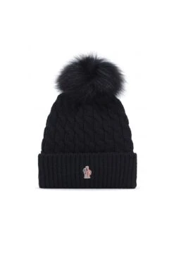 MONCLER GRENOBLE Womens Cable Knit Bobble Hat Black