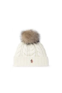 MONCLER GRENOBLE Womens Cable Knit Bobble Hat White