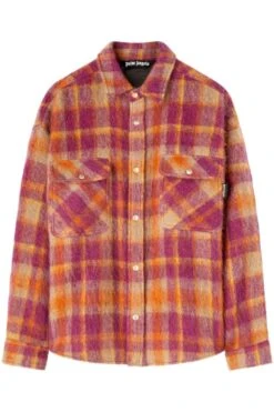 PALM ANGELS Brushed Wool Check Overshirt Orange