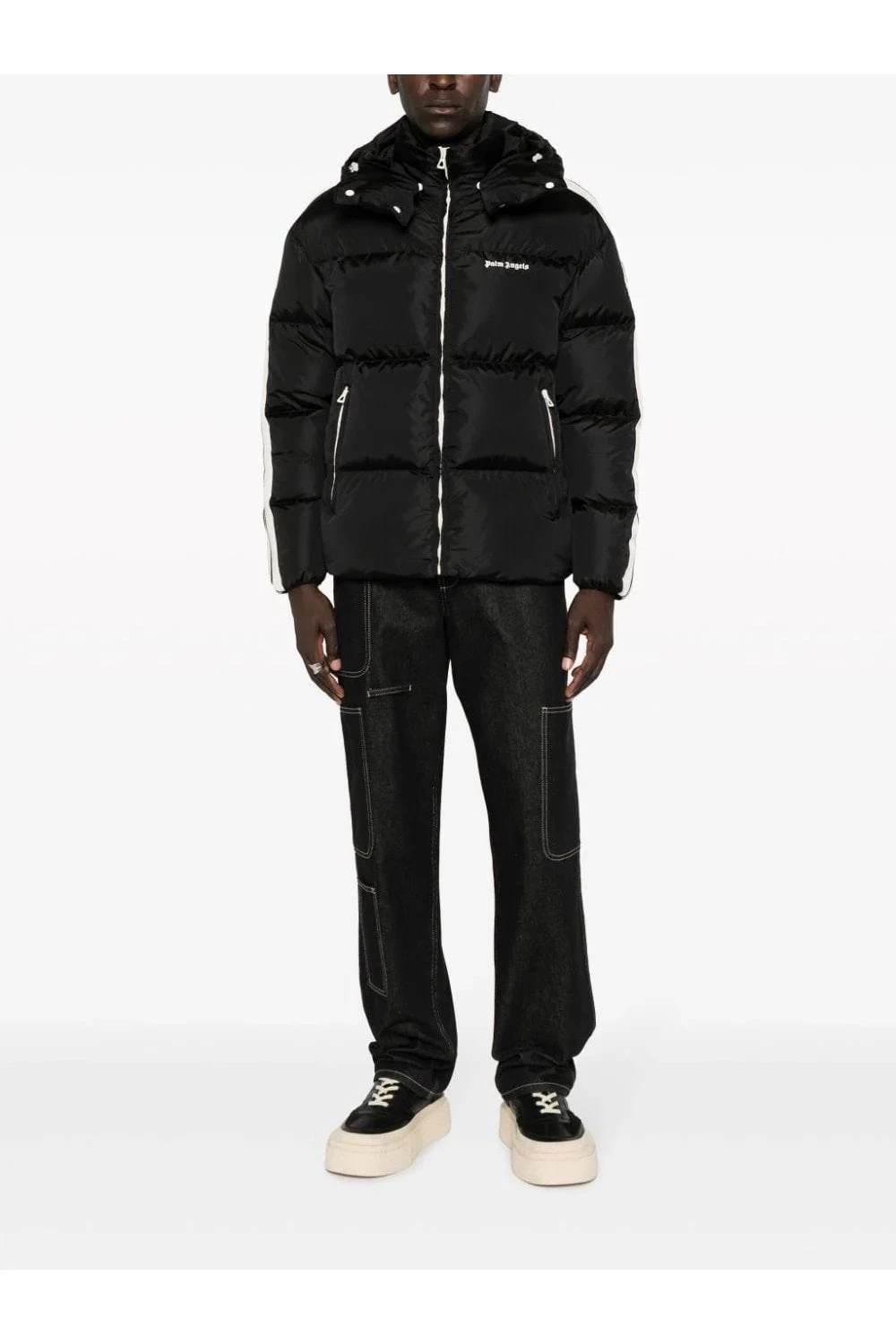 PALM ANGELS Hooded Track Down Jacket Black - Image 2