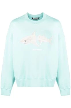 PALM ANGELS White Shark Crew Sweatshirt