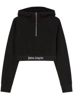 PALM ANGELS Women's Logo Tape Zip Hoodie Black