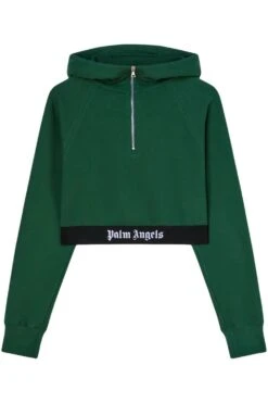 PALM ANGELS Womens Logo Tape Zip Hoody Green