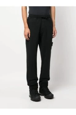 STONE ISLAND Garment Dyed Brushed Cotton Joggers Black