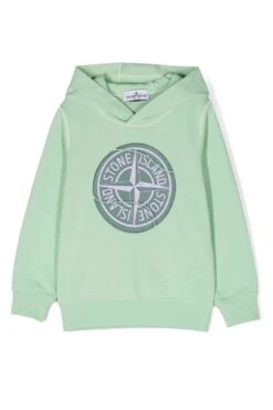 STONE ISLAND JUNIOR Kids Compass Pullover Hoodie Green