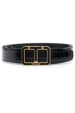 TOM FORD Glossy Croc Enamel 30MM Belt Black