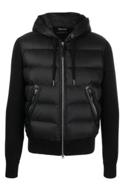 TOM FORD Nylon Down Merino Hooded Top Black