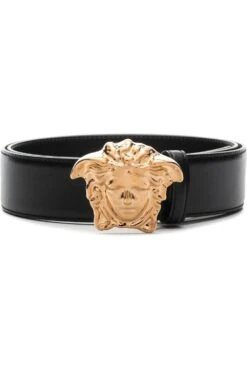 VERSACE Calf Leather Buckle Belt Black