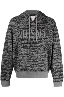 VERSACE Croc Print Hooded Top Black