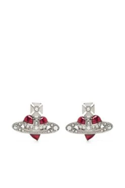 VIVIENNE WESTWOOD New Diamante Heart Earrings Silver